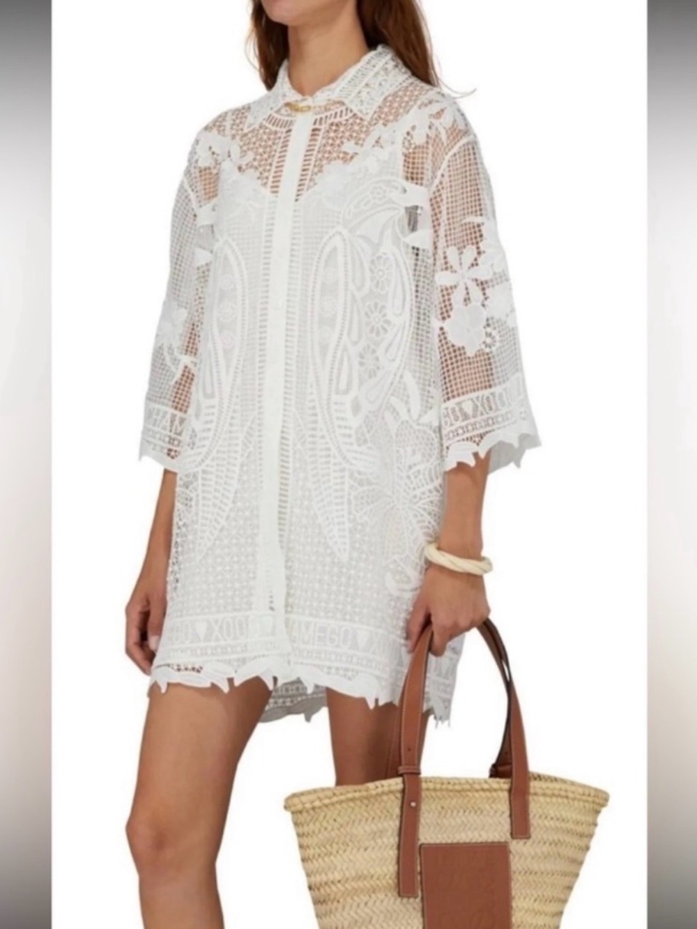 Farm Rio NWT white Wind Guipire Shirt Dress. Sold out. Size small.